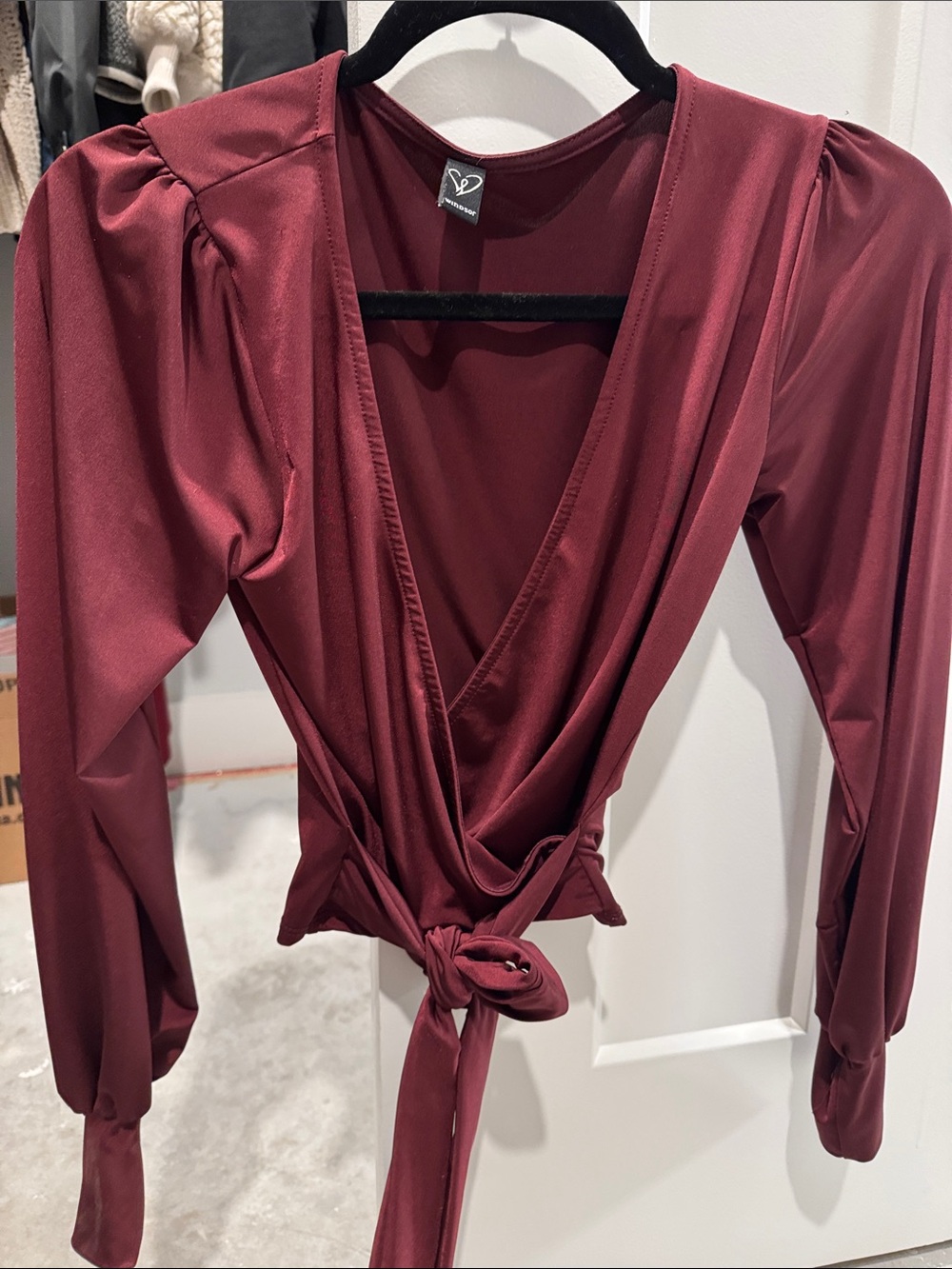 Windsor Burgundy Wrap-Front Blouse with Tie